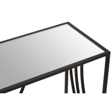 Mirrored Glass Console Table with Black Finish Metal Frame, Logan