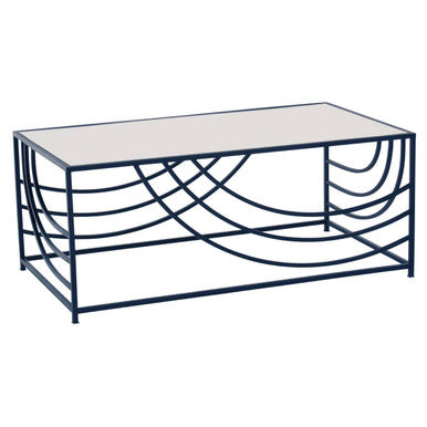 Balack and Silver Mirrored Glass Top Rectangualr Coffee Table, Logan
