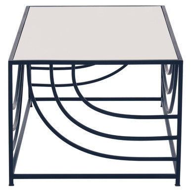 Balack and Silver Mirrored Glass Top Rectangualr Coffee Table, Logan