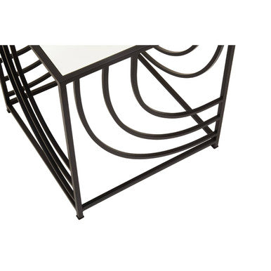 Mirrored Glass Square Side Table with Black Finish Metal Frame, Logan