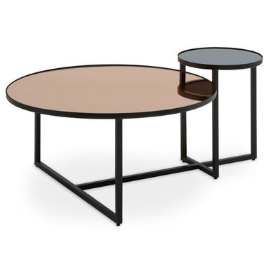 Smoked Mirror Top and Black Wooden Frame 2-Tier Coffee Table, Cercle