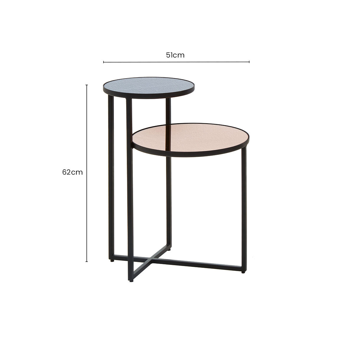 Smoked Mirror Top 2-Tier Side Table with Black Asymmetric Metal Frame, Cercle