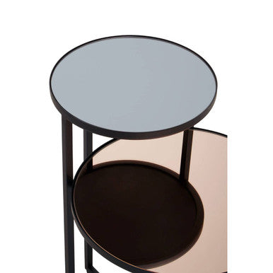 Smoked Mirror Top 2-Tier Side Table with Black Asymmetric Metal Frame, Cercle