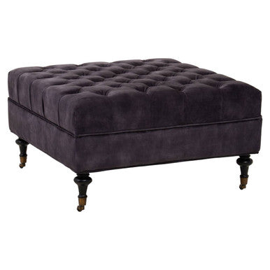 Sabrina Grey Velvet Ottoman with Button Tufting