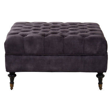 Sabrina Grey Velvet Ottoman with Button Tufting