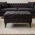 Sabrina Grey Velvet Ottoman with Button Tufting