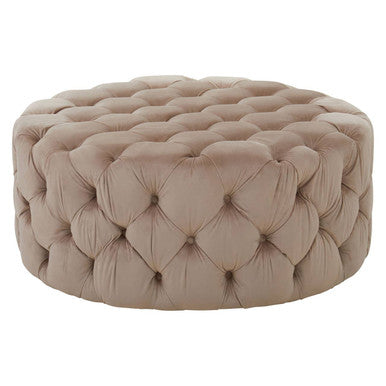 Suri Beige Velvet Round Ottoman Stool