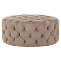 Suri Beige Velvet Round Ottoman Stool with Button Tufting