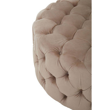 Suri Beige Velvet Round Ottoman Stool with Button Tufting