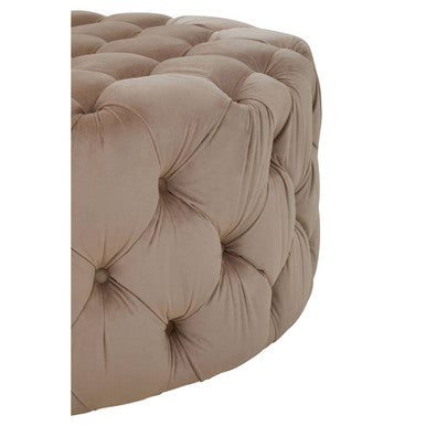 Suri Beige Velvet Round Ottoman Stool