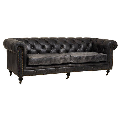 3 Seater Antique Black Chesterfield Leather Sofa, Hoxton