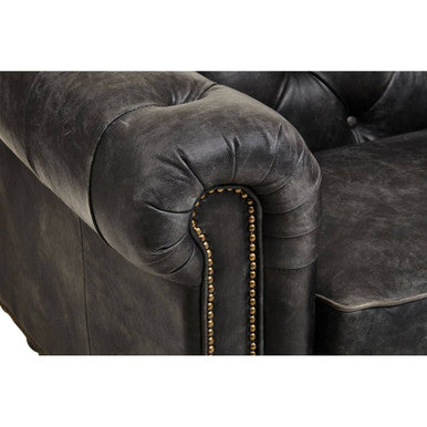 3 Seater Antique Black Chesterfield Leather Sofa, Hoxton