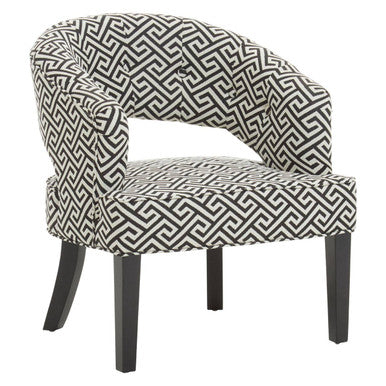 Regents Park Black and White Fabric Lounge Chair with Cut Out Back