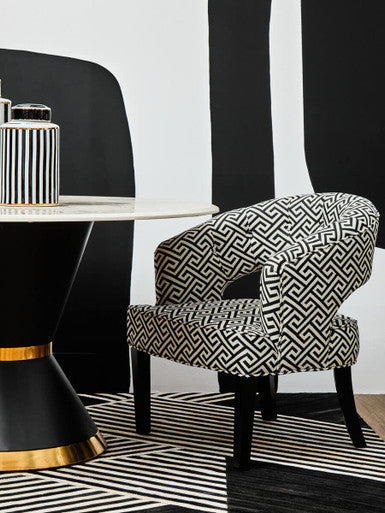 Regents Park Black and White Fabric Lounge Chair with Cut Out Back
