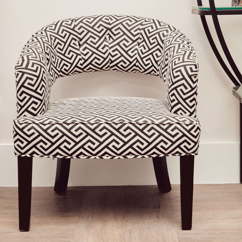 Regents Park Black and White Fabric Lounge Chair with Cut Out Back