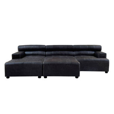 Antique Black Leather Modular Ottoman, King