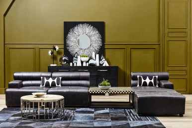 Antique Black Leather Modular Ottoman, King