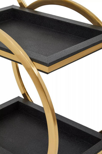 Cardoba Two Tier Black Shagreen Effect Serving Trolley