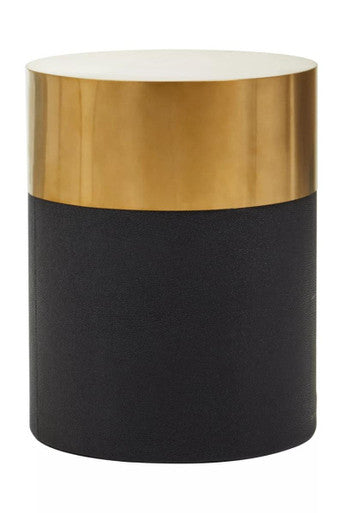 Cardoba Black Shagreen Effect Side Table or Stool with Gold Finish Top