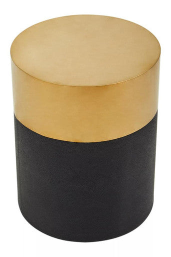 Cardoba Black Shagreen Effect Side Table or Stool with Gold Finish Top