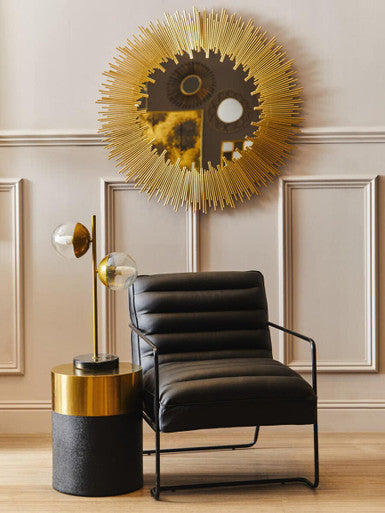Cardoba Black Shagreen Effect Side Table or Stool with Gold Finish Top