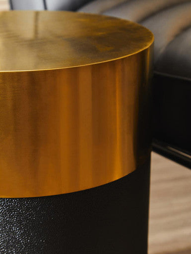 Cardoba Black Shagreen Effect Side Table or Stool with Gold Finish Top