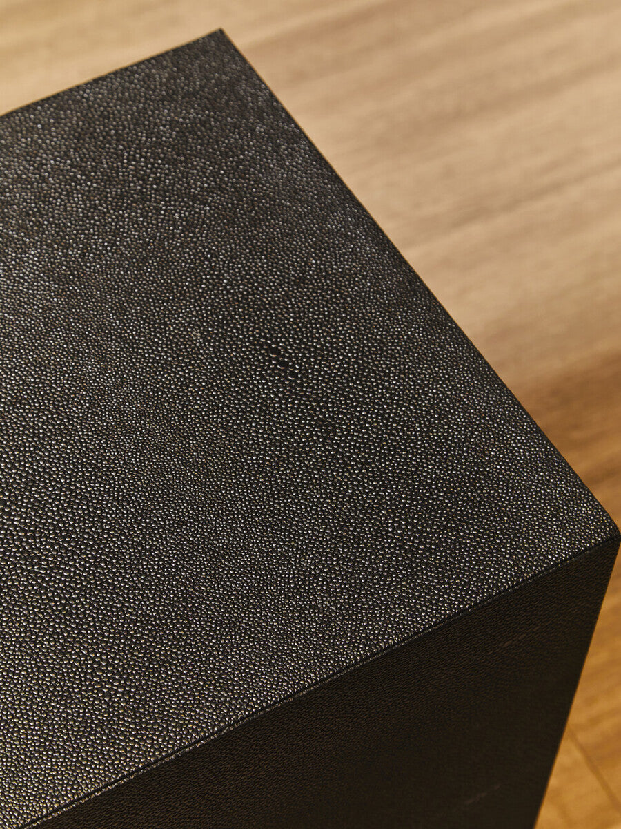 Black Shagreen Effect Square Top Side Table and Stool with Gold Metal Base, Cardoba