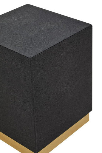 Black Shagreen Effect Square Top Side Table and Stool with Gold Metal Base | Cardoba