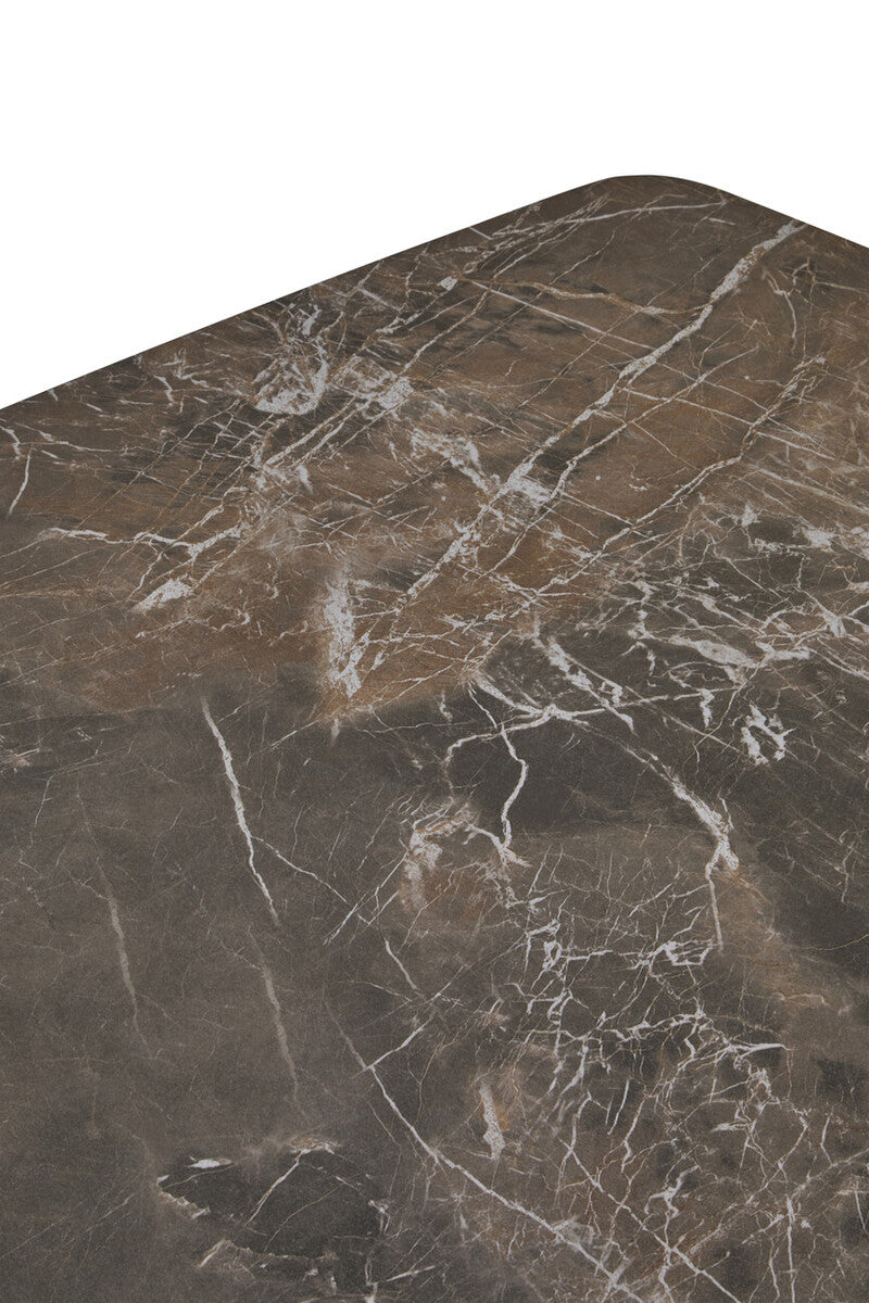 Grey Marble Effect Ceramic Top Coffee Table with Black Metal Legs and Lower Shelf, Imperia
