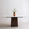 White Marble Effect Ceramic Rectangular Dining Table with Brushed Bronze Steel Column Base | Imperia