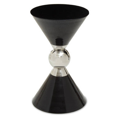 Black and Silver Geometric Round Side Table with Symmetric Design, Jaipur