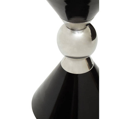 Black and Silver Geometric Round Side Table with Symmetric Design, Jaipur
