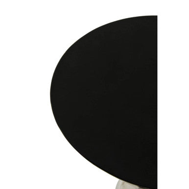 Black and Silver Geometric Round Side Table with Symmetric Design, Jaipur