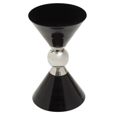 Black and Silver Geometric Round Side Table with Symmetric Design, Jaipur