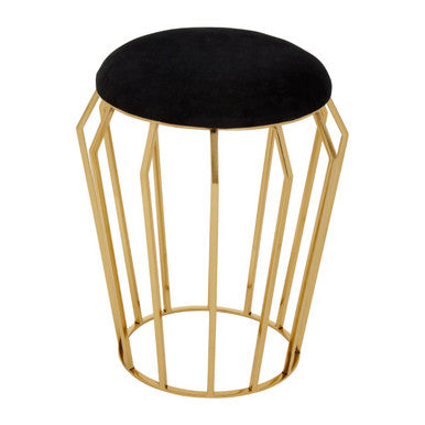 Jaipur Black Velvet Stool with Gold Finish Base