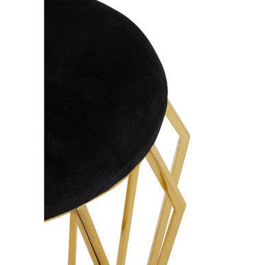 Jaipur Black Velvet Stool with Gold Finish Base