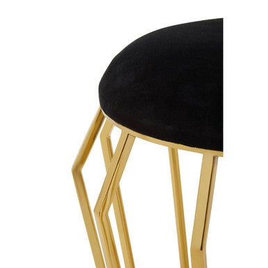 Jaipur Black Velvet Stool with Gold Finish Base