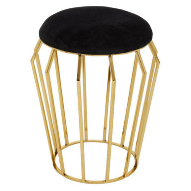 Jaipur Black Velvet Stool with Gold Finish Base