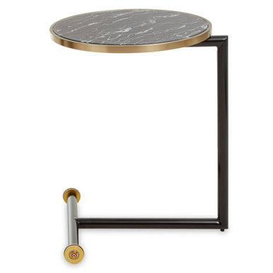 Black Marble Effect Glass Top Side Table with Gold Rim and Gold Feet, Oria