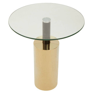 Clear Glass Top Side Table with Gold Steel Base and Black Centre Support, Oria