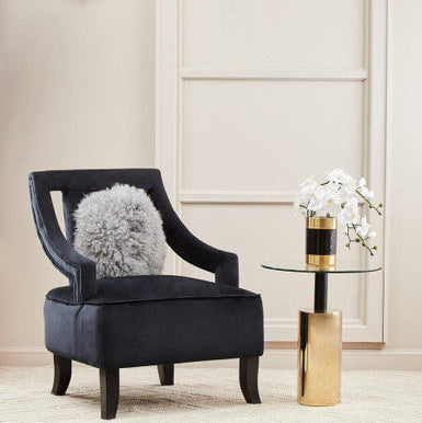Clear Glass Top Side Table with Gold Steel Base and Black Centre Support, Oria