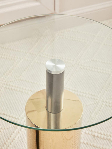 Clear Glass Top Side Table with Gold Steel Base and Black Centre Support, Oria