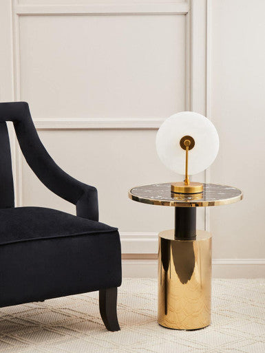 Black Marble Effect Glass Top Side Table with Gold Finished Base, Oria