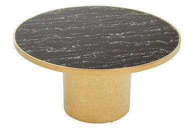 Black Marble Effect Glass Top Coffee Table with Gold Finish Base, Oria