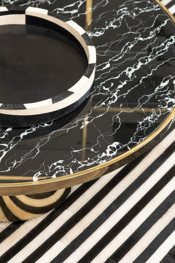 Black Marble Effect Glass Top Coffee Table with Gold Finish Base, Oria