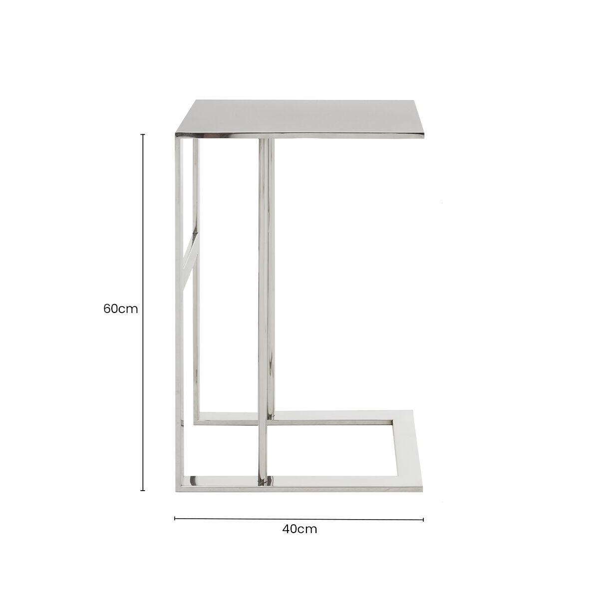 Silver Square Side Table in Stainless Steel, Oria