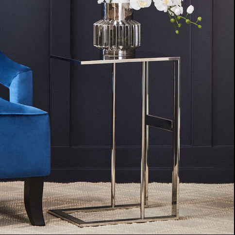 Silver Square Side Table in Stainless Steel, Oria