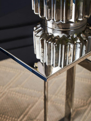 Silver Square Side Table in Stainless Steel, Oria