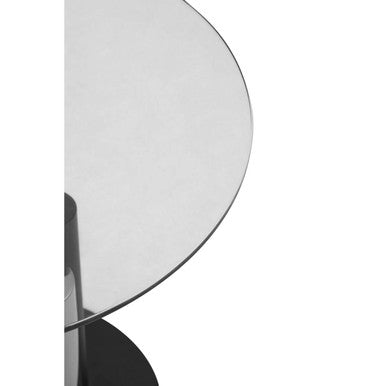 Clear Glass Top Side Table with Black and Silver Five Column Base, Oria