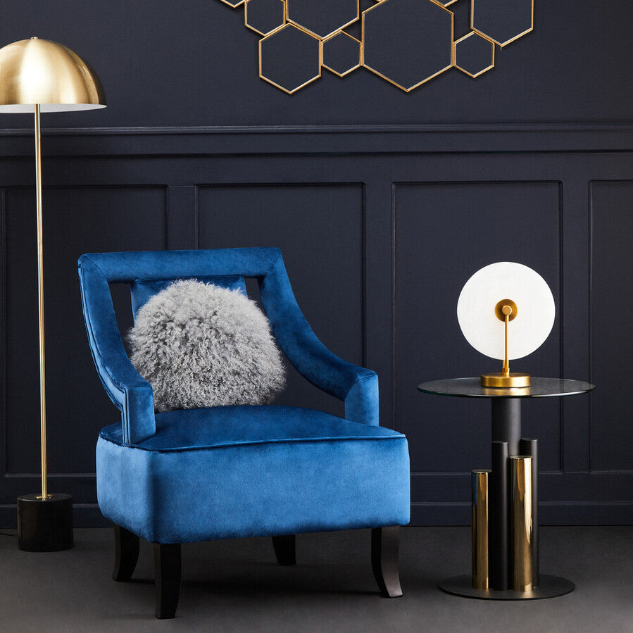 Clear Glass Top Side Table with Black and Gold Column Base, Oria